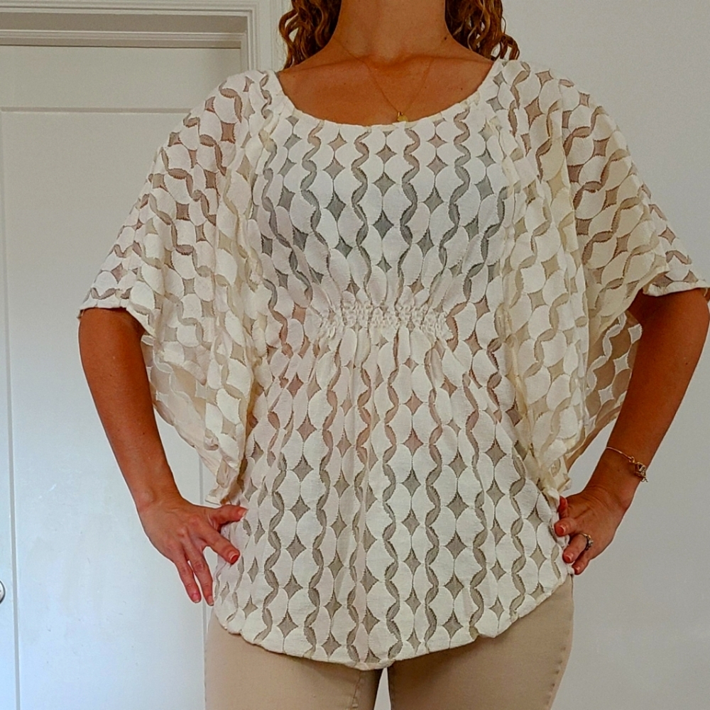 The Addison Story Anthropologie Cream Lunar Lace Top